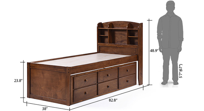 Ateneo Storage Headboard Single Bed With Trundle And Storage(Polished cherry)